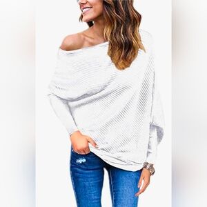 Chic Off-Shoulder Lightweight Knit Tunic Batwing Sweater Size Small. Off White.